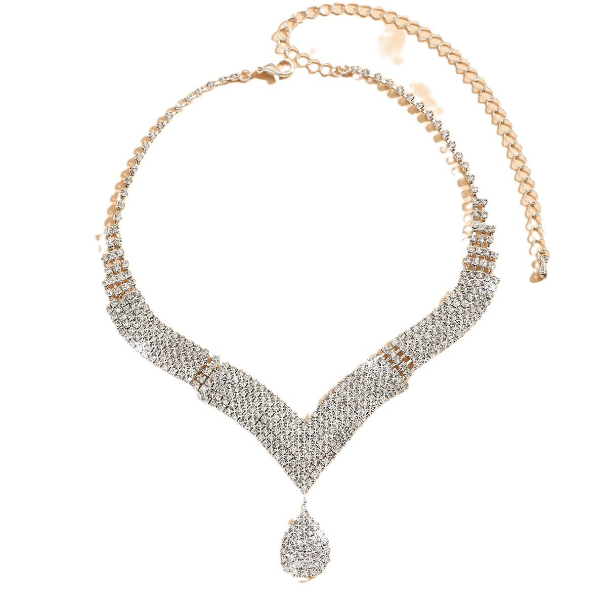 Elegant Bridal Jewelry Set with V-Neck Necklace & Earrings