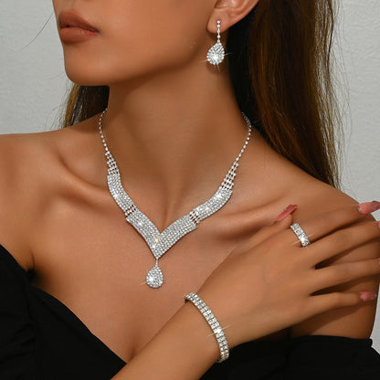 Elegant Bridal Jewelry Set with V-Neck Necklace & Earrings
