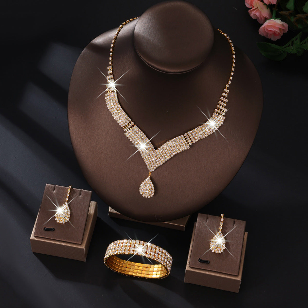 Elegant Bridal Jewelry Set with V-Neck Necklace & Earrings