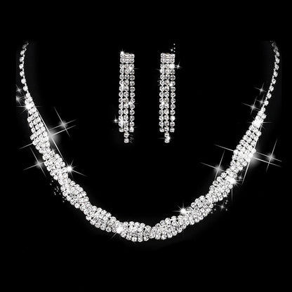 Dazzling Rhinestone Necklace & Earrings Set for Pakistani Women