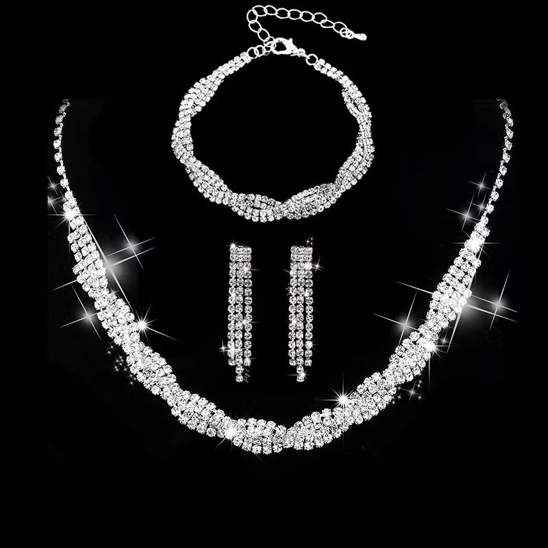 Dazzling Rhinestone Necklace & Earrings Set for Pakistani Women