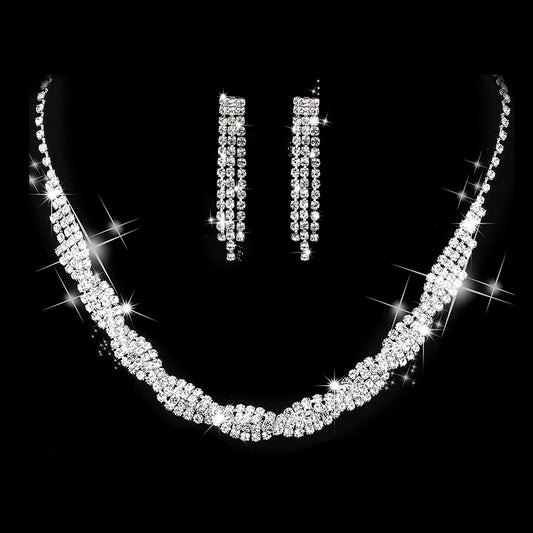 Dazzling Rhinestone Necklace & Earrings Set for Pakistani Women
