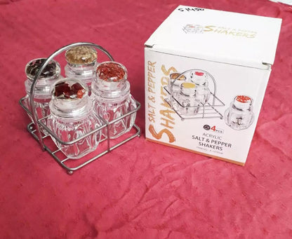 4 Pcs Acrylic Salt & Pepper Shaker Set with Stainless Steel Holder