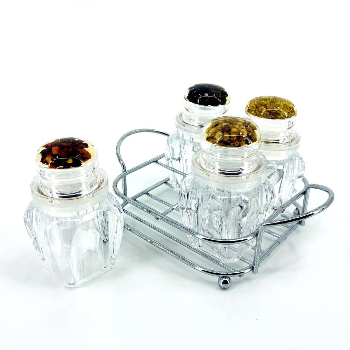 4 Pcs Acrylic Salt & Pepper Shaker Set with Stainless Steel Holder