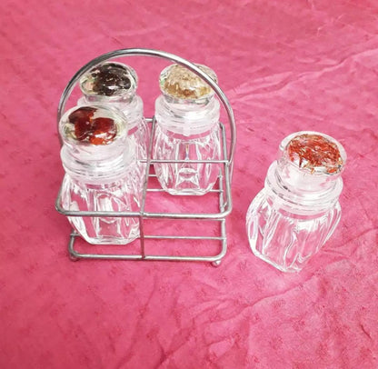4 Pcs Acrylic Salt & Pepper Shaker Set with Stainless Steel Holder
