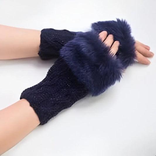 Women’s Faux Fur Fingerless Knitted Gloves