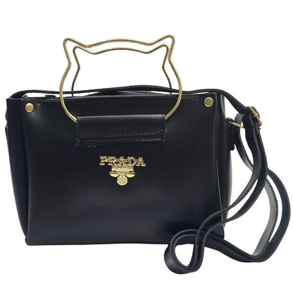 Black Elegant Cat Handle Handbag for Girls & Ladies
