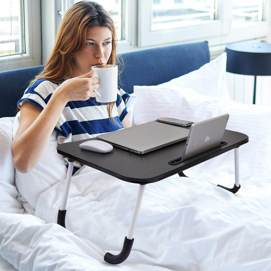 Laptop Table | Black Color | Foldable Legs, Tablet Groove & Cup Slot |