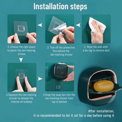Self-Adhesive Wall-Mounted Luxury Soap Holder with Lid and Drainage