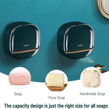 Self-Adhesive Wall-Mounted Luxury Soap Holder with Lid and Drainage